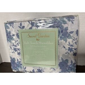 Secret Garden Soft Touch Microfiber Sheet Set Full  Size Blue White Floral